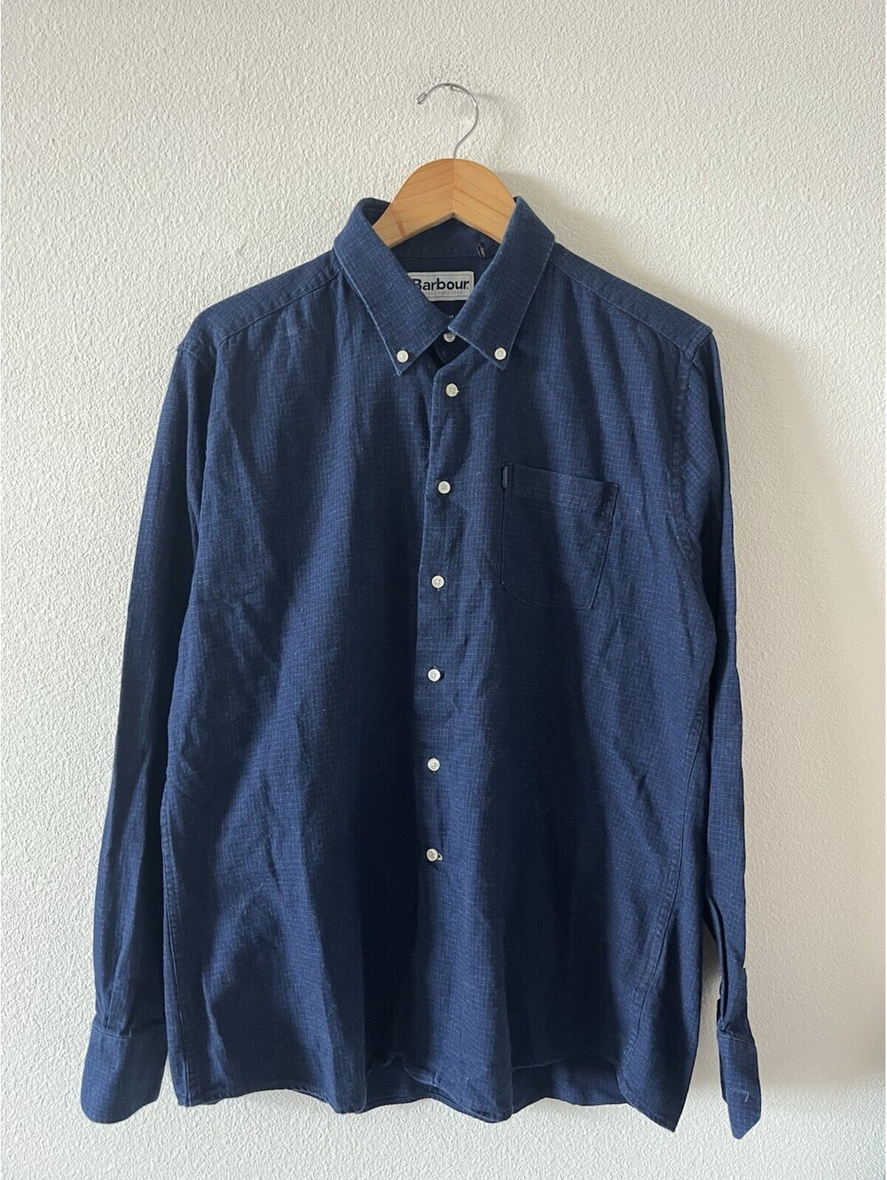 Barbour Mens Navy Blue Tailored Fit Button Down Shirt⁠